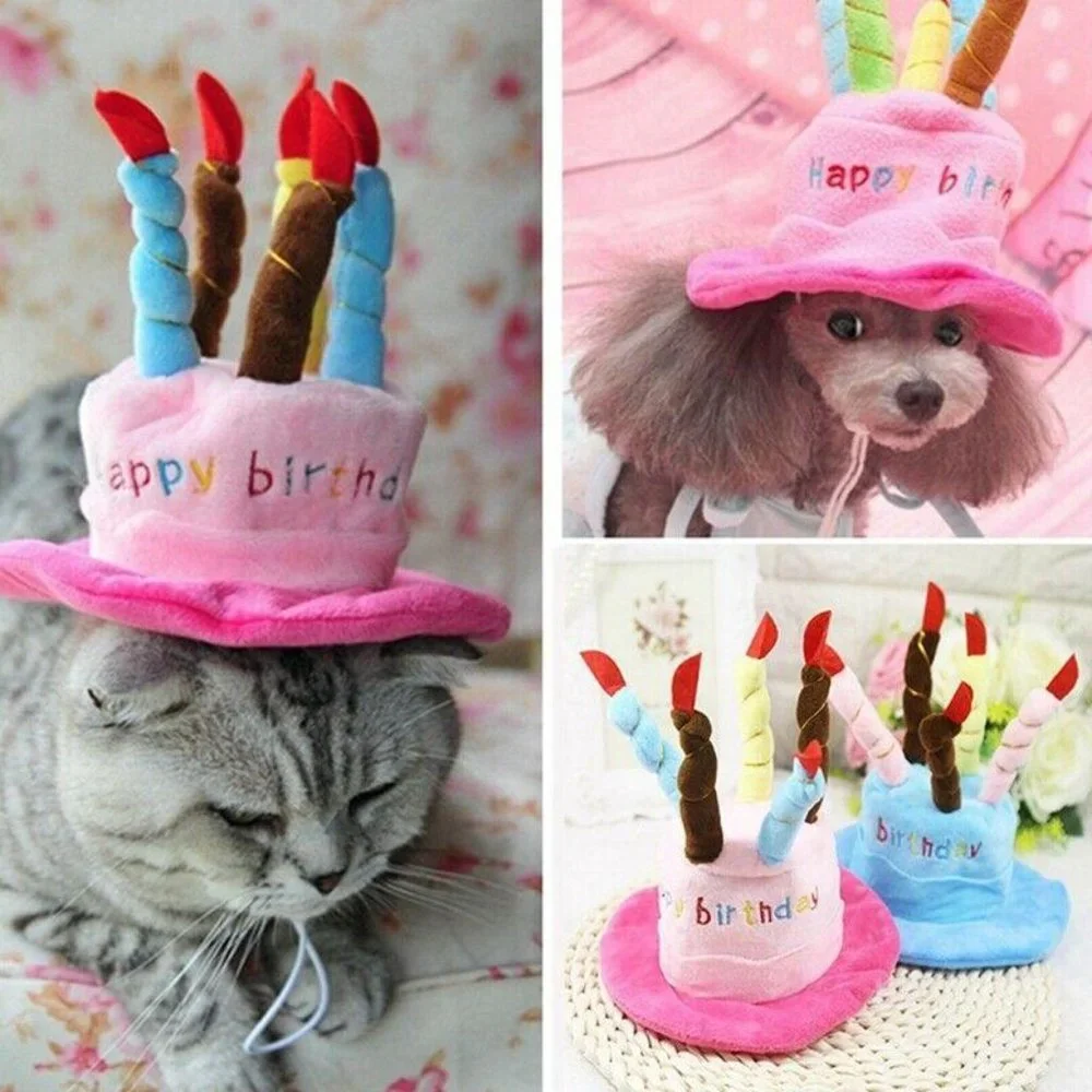 Blue Hat Cap Cake Candles Pet Birthday Costume Cosplay Puppy Dog Cat Christmas